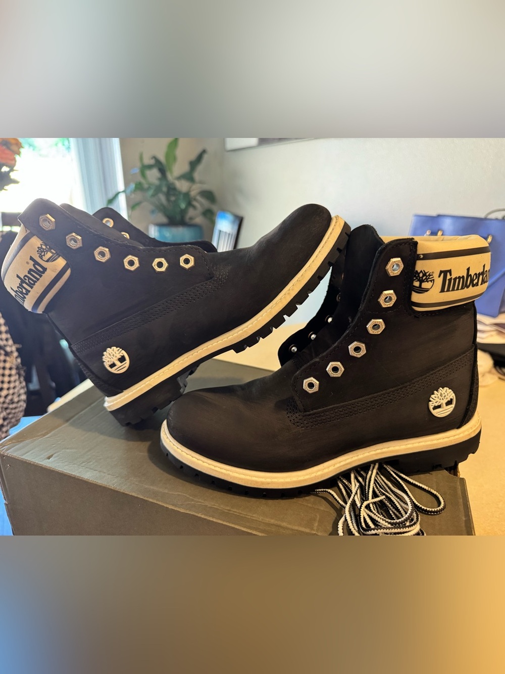 Timberland Black Nubuck 6-Inch Waterproof Boots with Cream Midsole